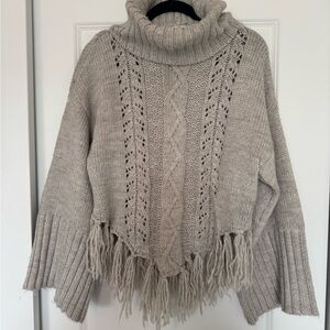 Cupcakes for and Cashmere Grey Fringe turtleneck Sweater